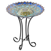 Solar LED Peacock Blue Geometric Bird Bath with Stand