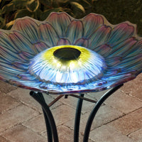 Solar LED Peacock Blue Geometric Bird Bath with Stand