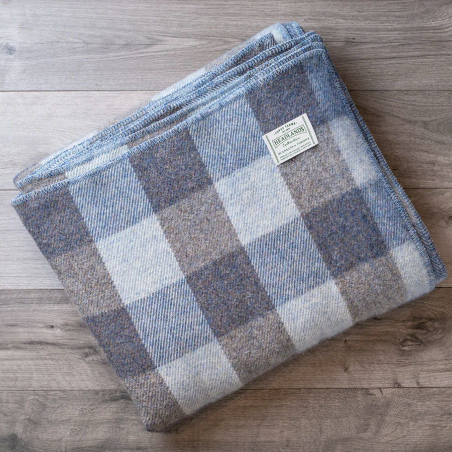 Blue Heather & Blue Tweed Checkerboard Wool Blanket