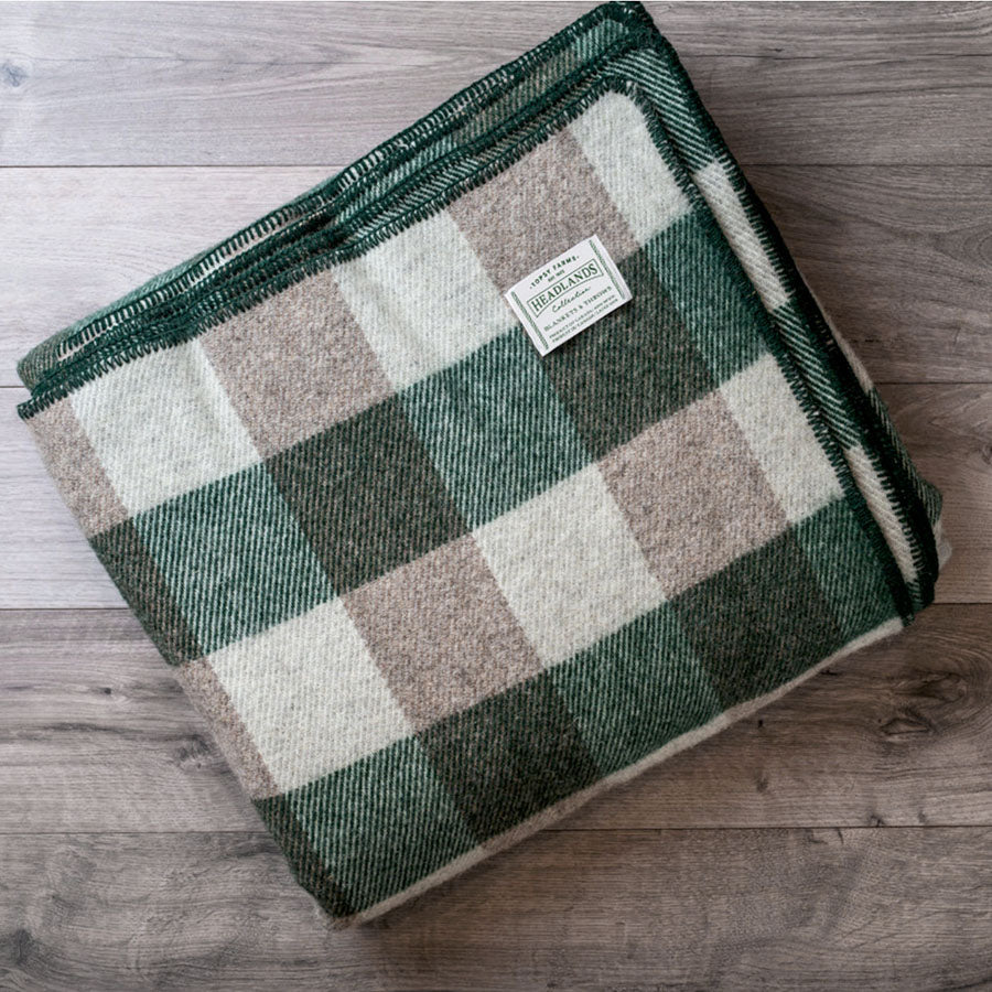 Forest Green & Grey Checkerboard Wool Blanket