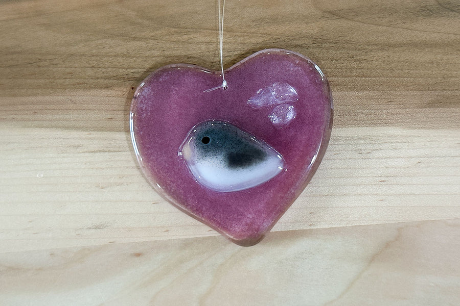 Hanging Junco Glass & Heart Ornament